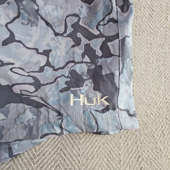 Camo Blue and Gray Men's Flat Front Shorts - Picture 4 of 13